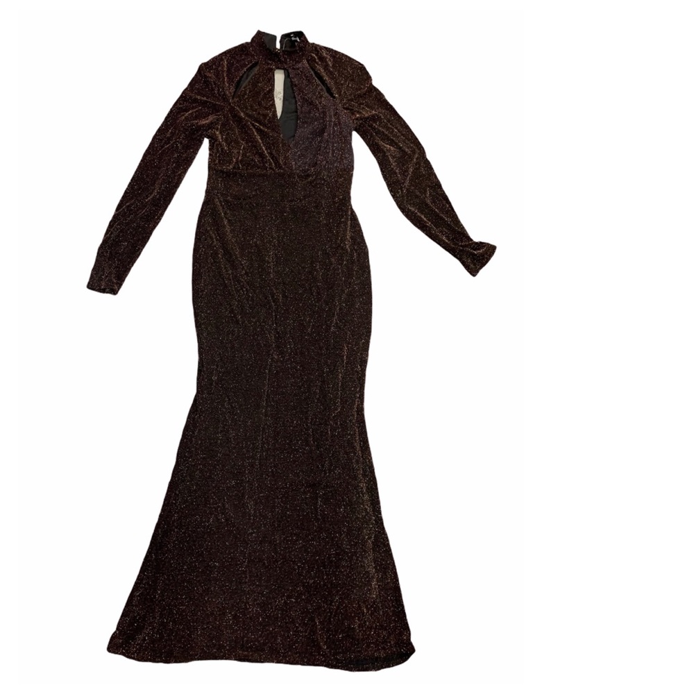 Simply Be Long Sleeve Glitter Dress - Brown